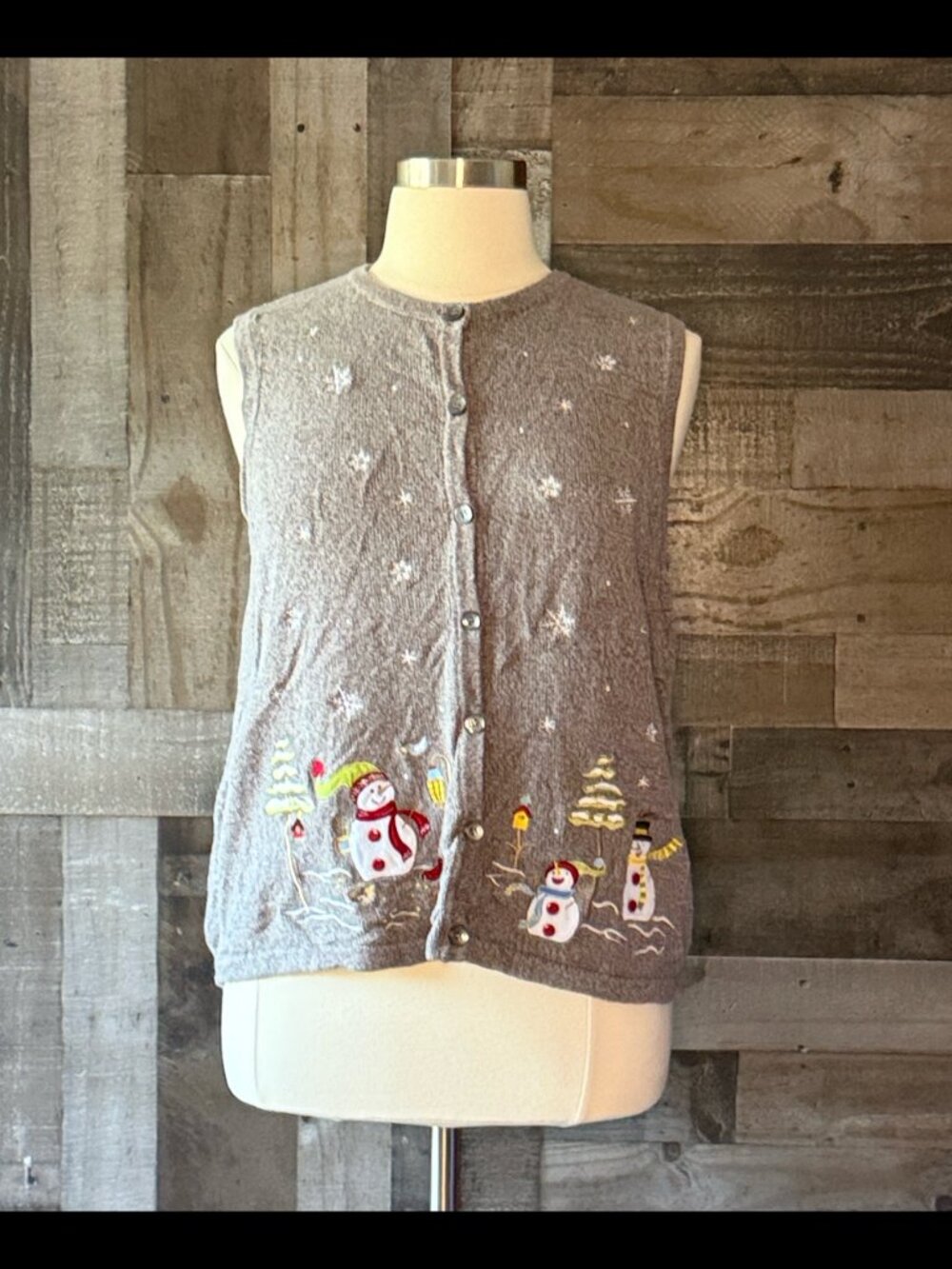Vintage 90s Y2K ugly Christmas sweater large button up cardigan snowman winter